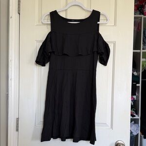 Black Cold-Shoulder Ruffle Dress